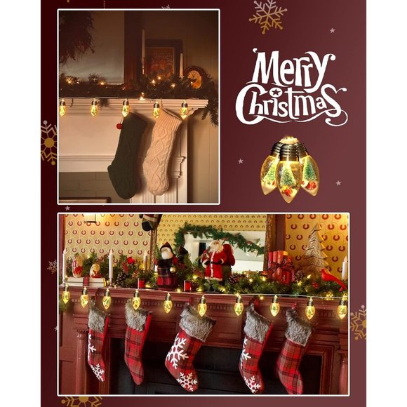 6.6FT 10 LED Snow Globe Bulbs String Lights with Tree Cute Christmas decor - Picture 2 of 8